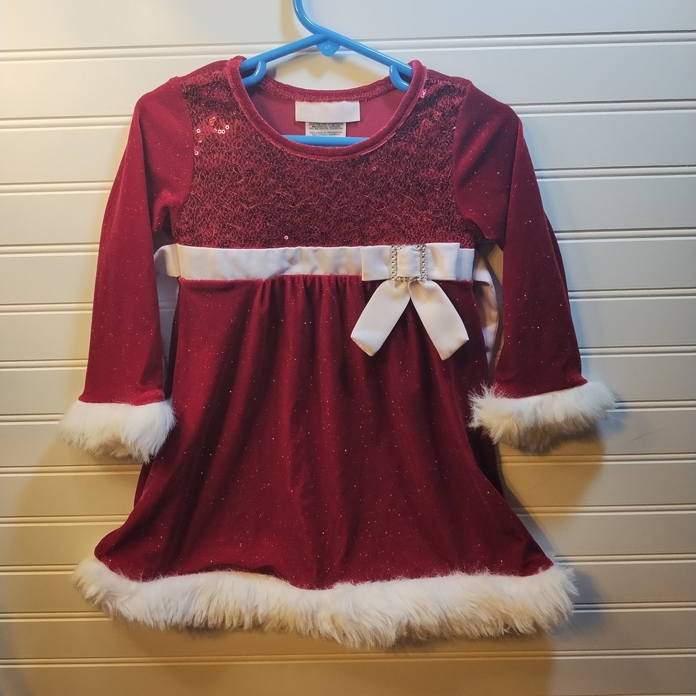 Bonnie Baby Toddler‎ Girls Red Velvet Sequin Bow Holiday Dress 24M